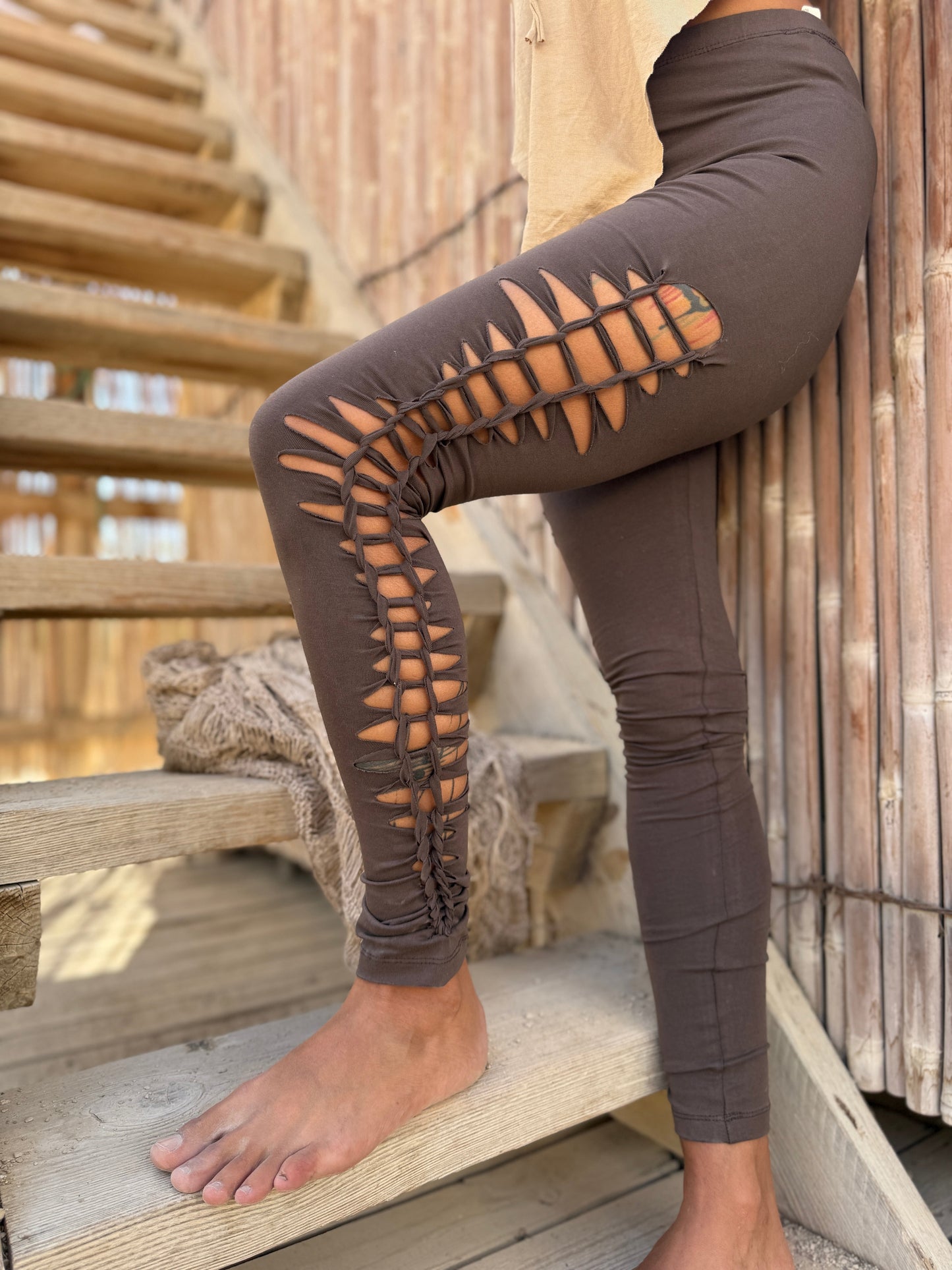 Boho-Artisan-Leggings – handgeflochten, Hollow-Out, hohe Taille, dehnbar