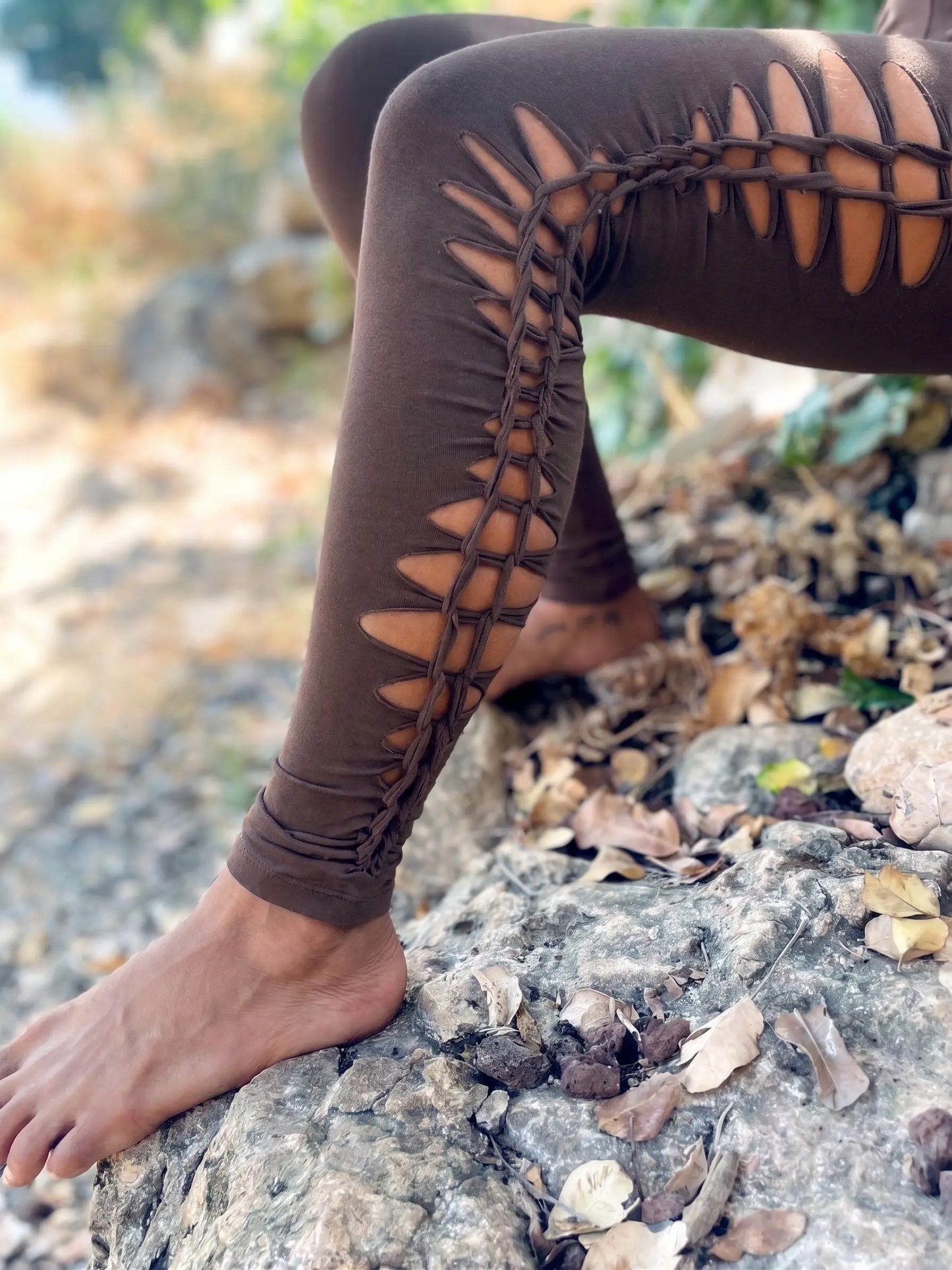 Boho-Artisan-Leggings – handgeflochten, Hollow-Out, hohe Taille, dehnbar