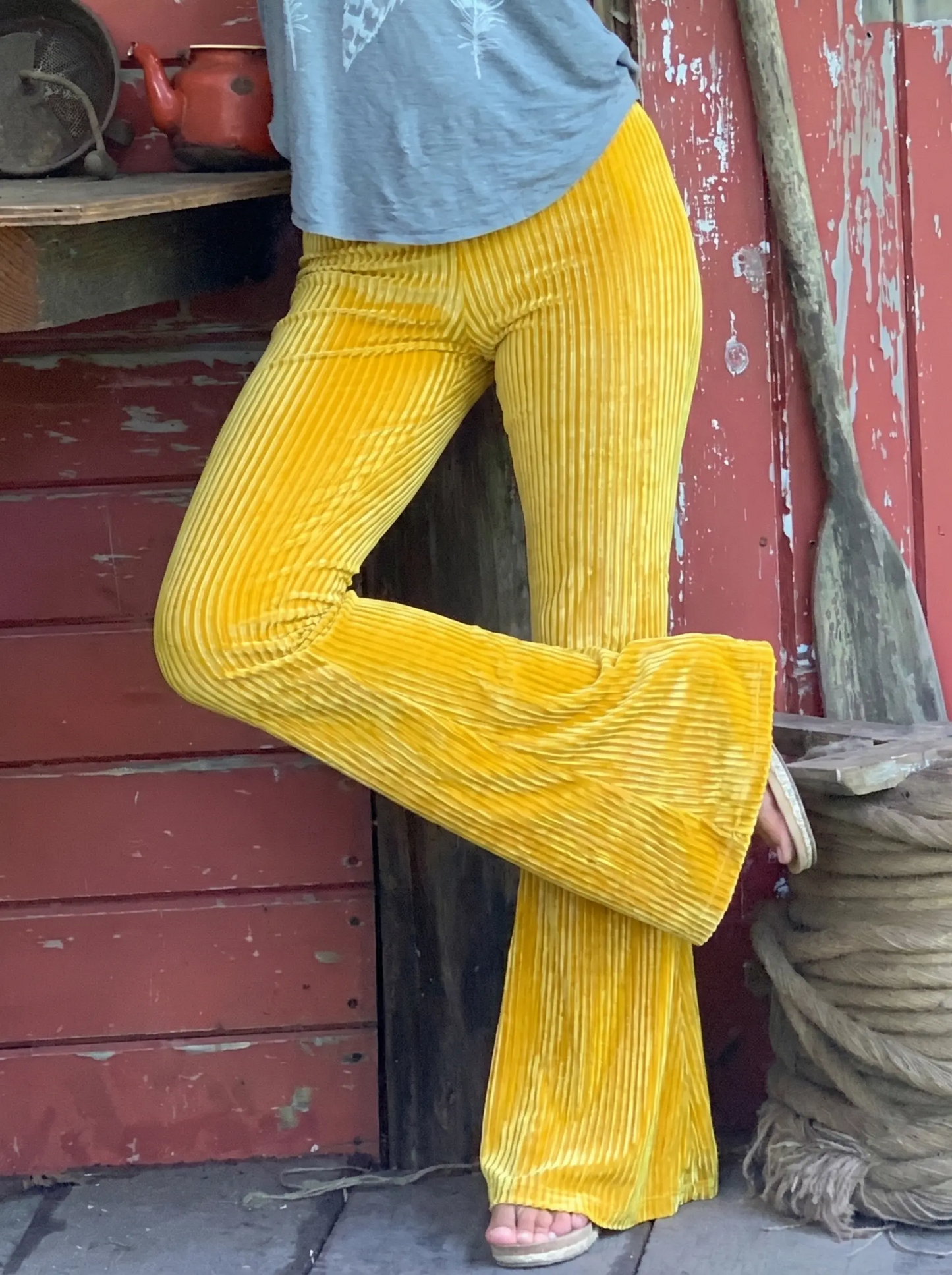 70er Gold-Velours-Schlaghose (Bell-Bottom-Hose)