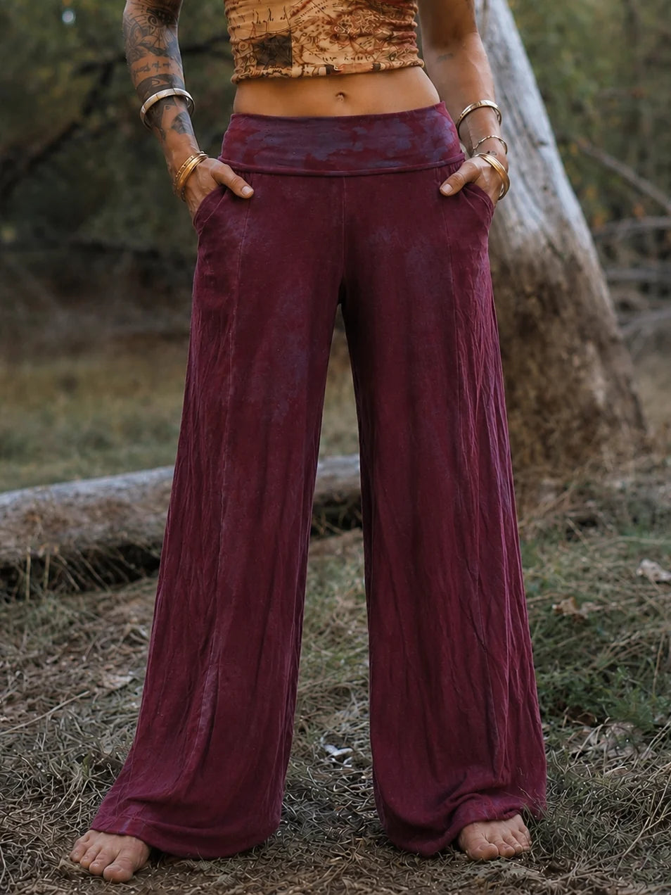 Vintage Batik Weite Freizeit-Hose