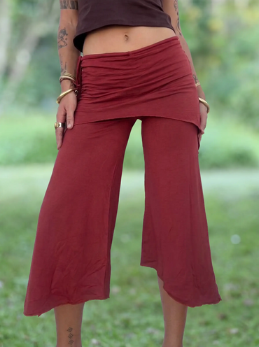 Asymmetrische Cropped-Hose mit weitem Bein und Kordelzug – Faux-Zweiteiler-Design