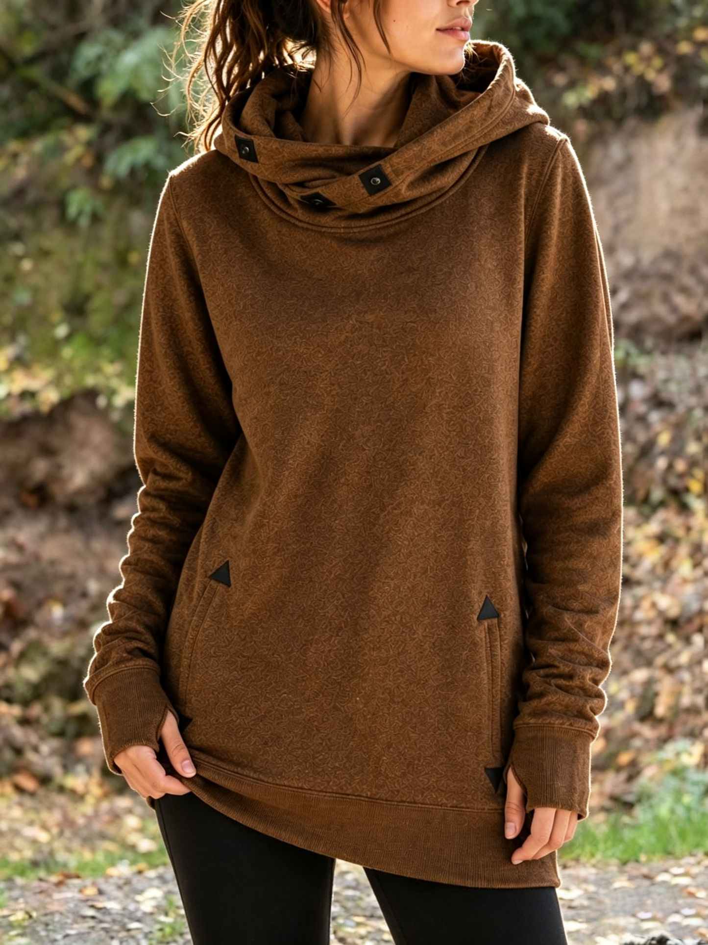 Damen Kapuzenpullover mit Wasserfallausschnitt und langen Ärmeln