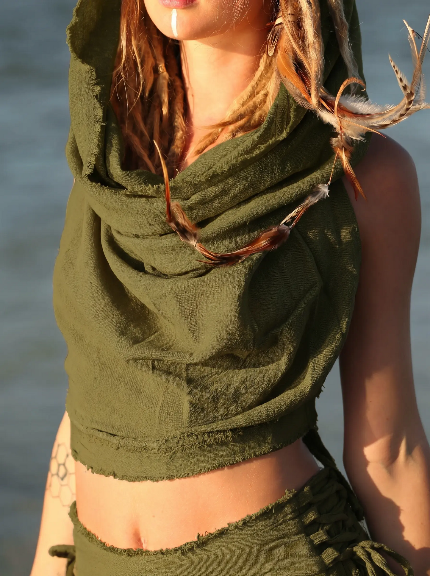 Festival-Hoodie aus natürlicher Baumwolle, rückenfrei, Boho-Pixie-Oberteil