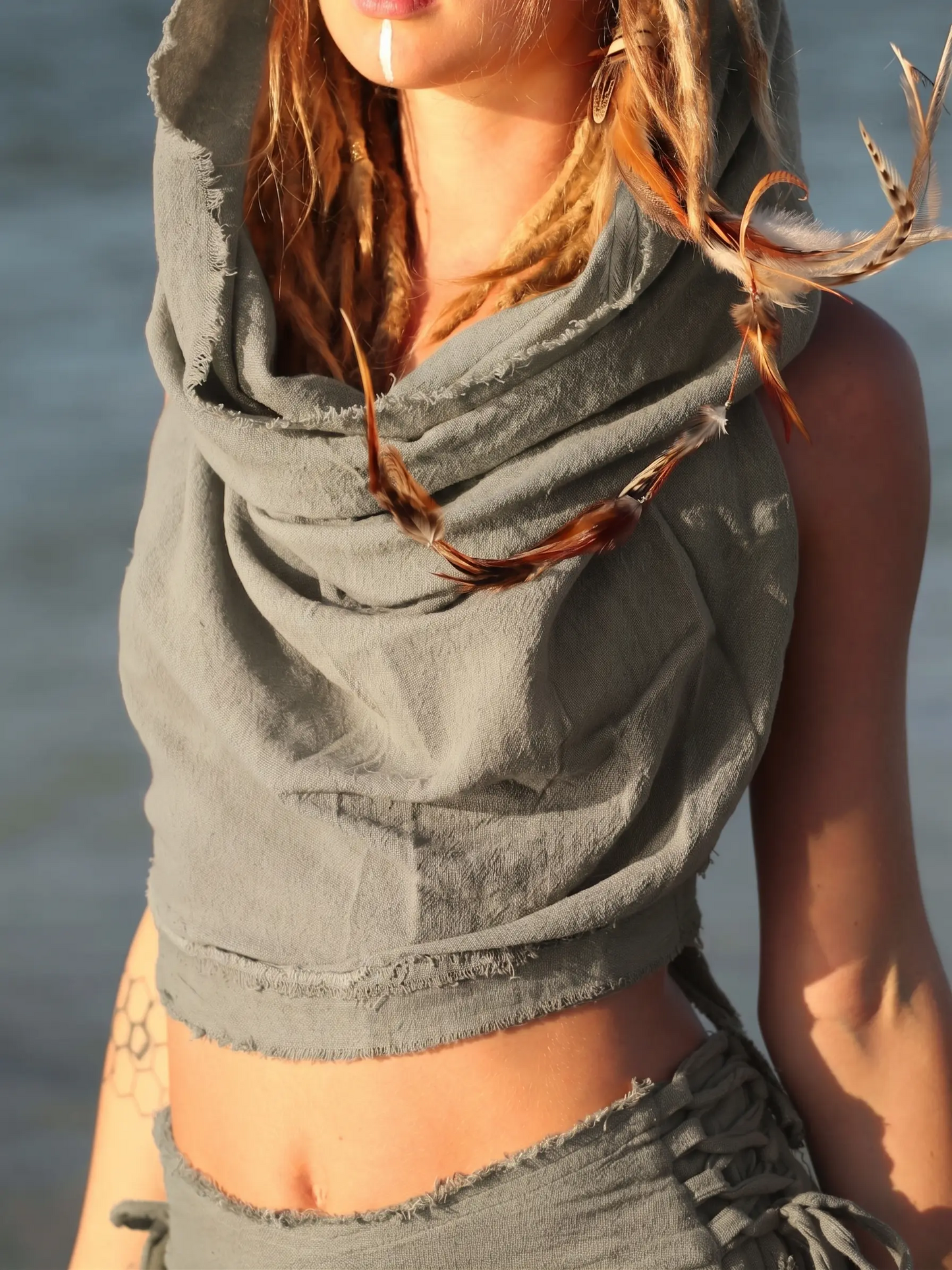 Festival-Hoodie aus natürlicher Baumwolle, rückenfrei, Boho-Pixie-Oberteil