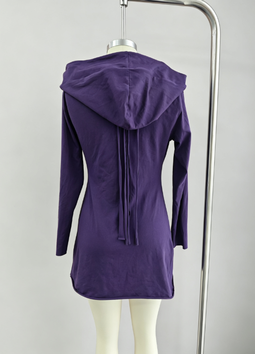 A-Linien-Minikleid mit Kapuze, Cowl-Neck und langen Ärmeln