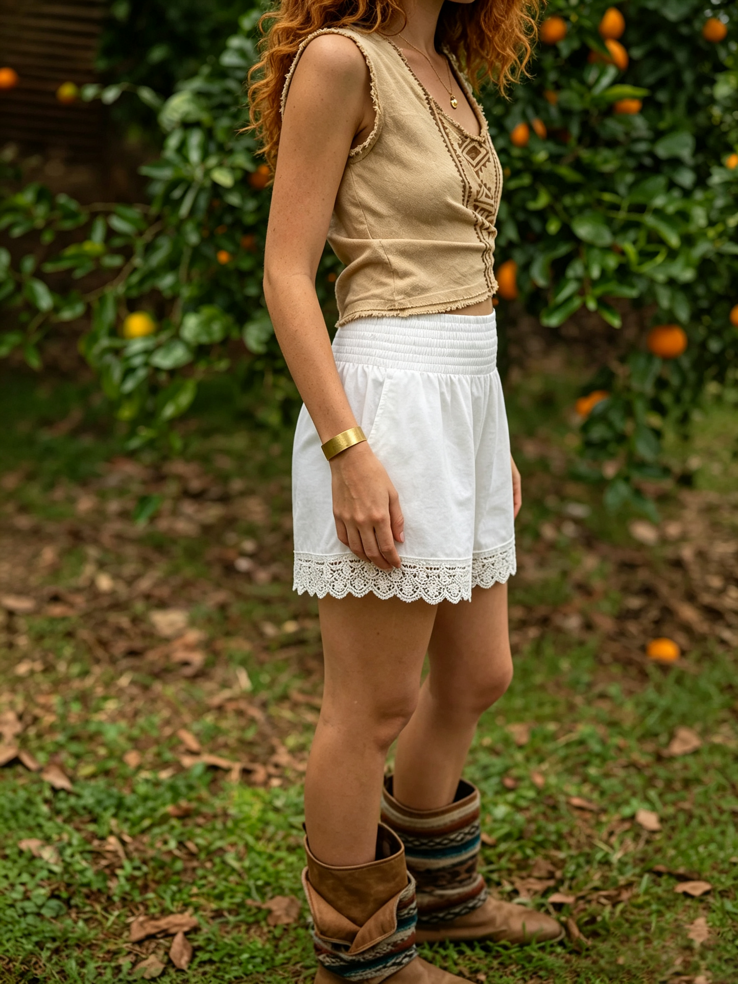 Bequeme locker geschnittene Shorts mit Stickerei am unteren Saum
