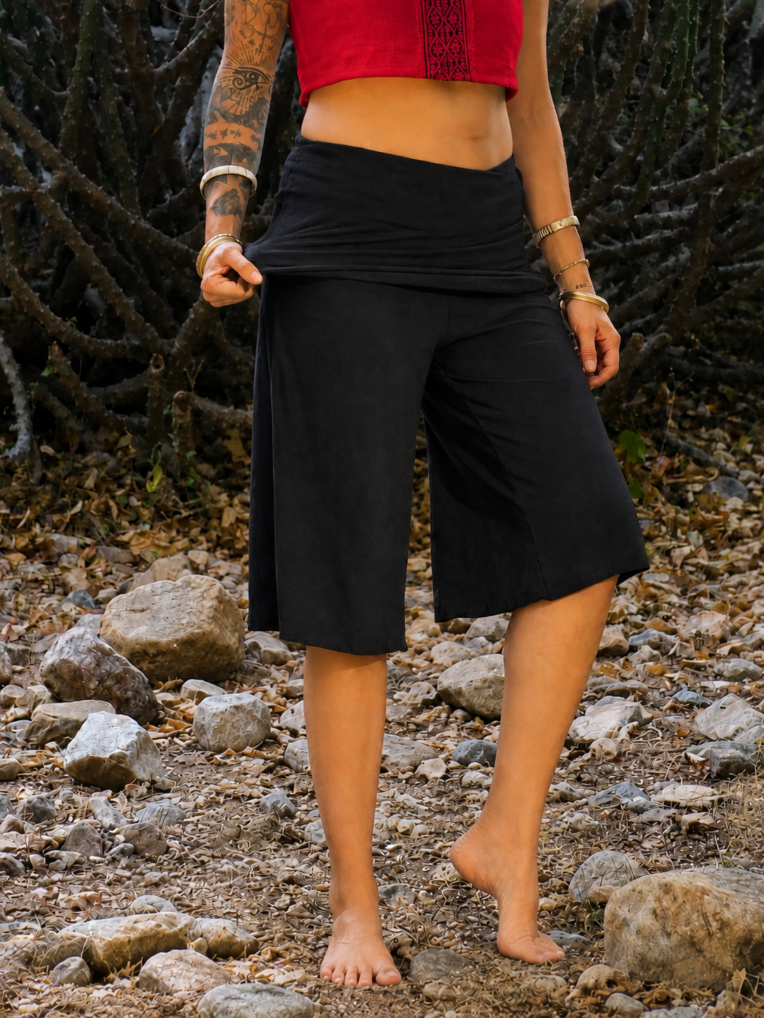 2-in-1 Wide-Leg-Cropped-Hose mit Umschlagbund (wandelbar zum Jumpsuit/Tube-Top)