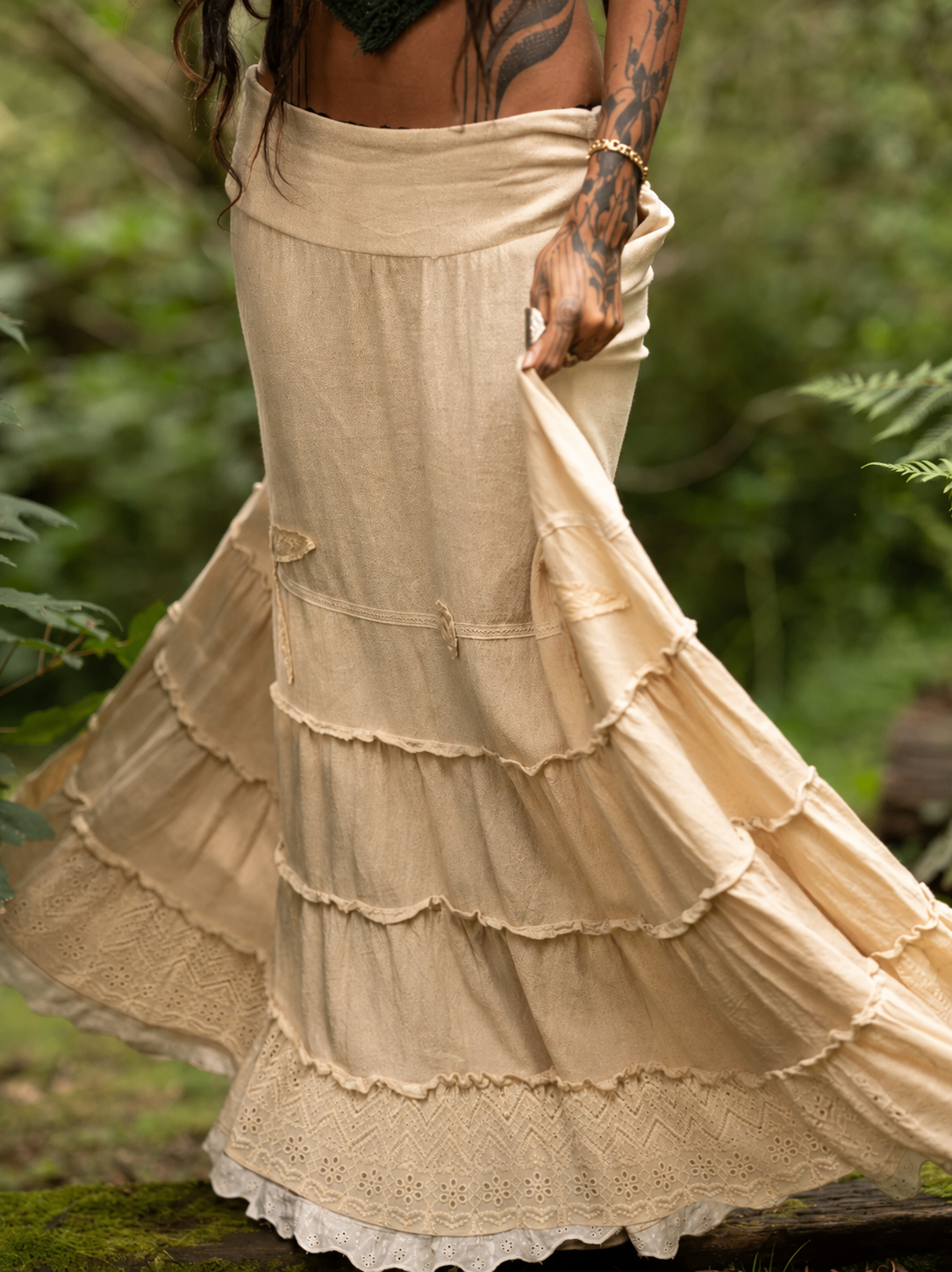 Boho-Feen-Maxirock im Gypsy-Stil mit mehrstufigem Design