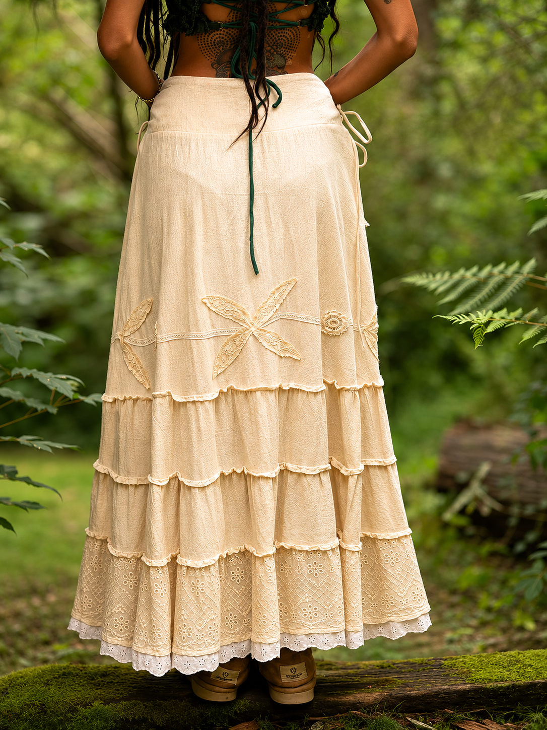 Boho-Feen-Maxirock im Gypsy-Stil mit mehrstufigem Design