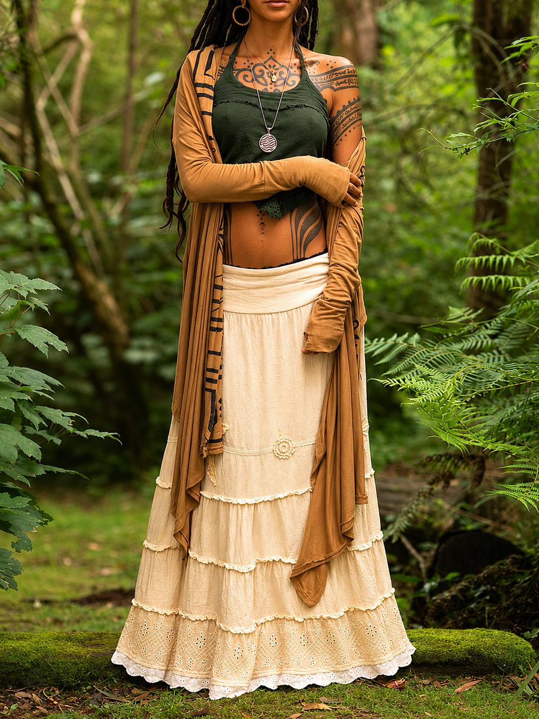 Boho-Feen-Maxirock im Gypsy-Stil mit mehrstufigem Design