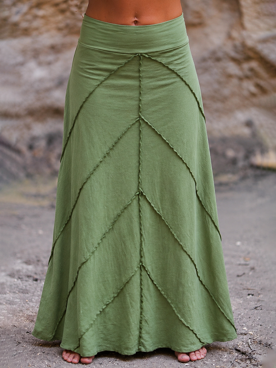 Twill-Patchwork-Maxirock mit hoher Taille und ausgestelltem Schnitt