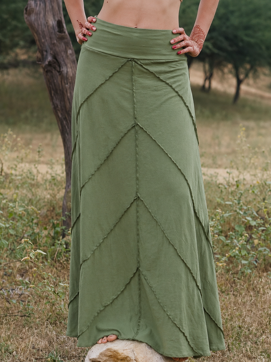 Twill-Patchwork-Maxirock mit hoher Taille und ausgestelltem Schnitt