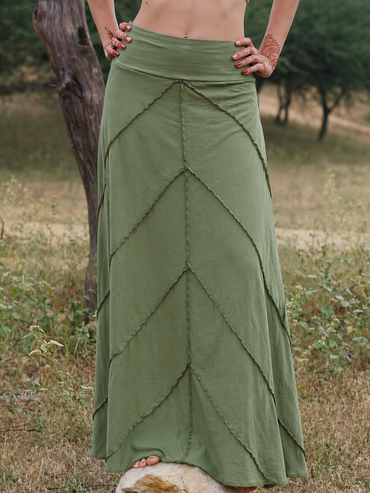 Twill-Patchwork-Maxirock mit hoher Taille und ausgestelltem Schnitt