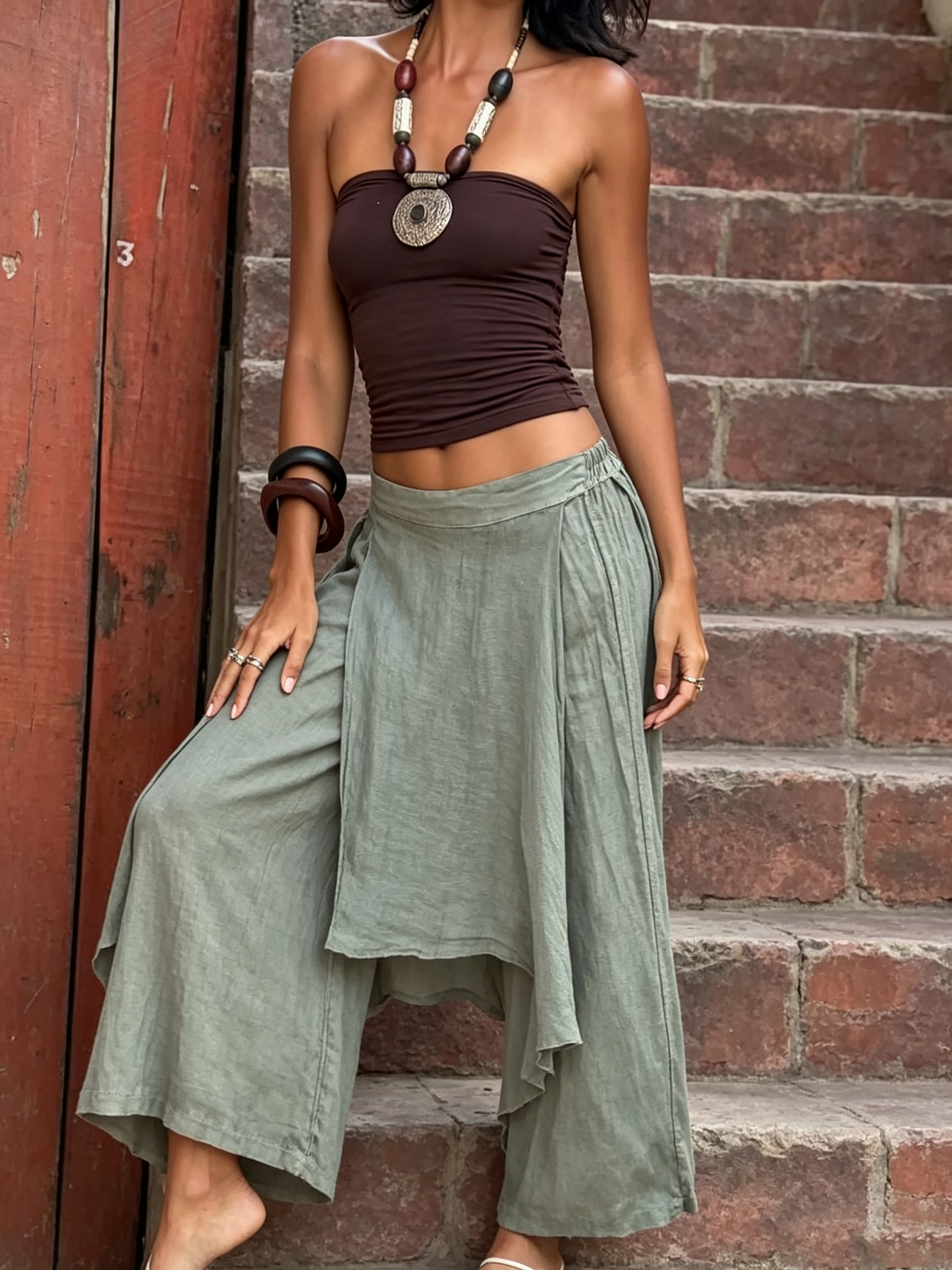 Wickel-Wide-Leg-Hose im Faux-Zweiteiler-Rockstil